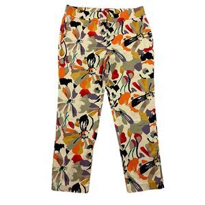 BCBG Paris Cropped Pants Size 4 Floral Chino Ankle Flat Front Mid Rise Stretch